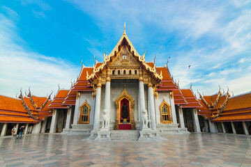Wat Benchamabophit Dusitvanaram or White Marble Temple is Famous in Bangkok Thailand.