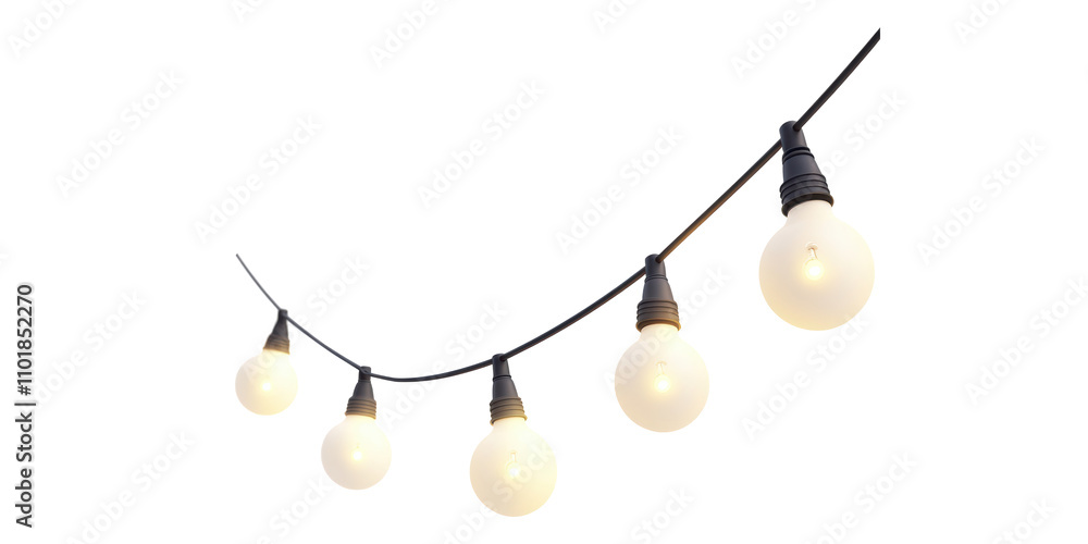 Poster string lights with round bulbs isolated on transparent background