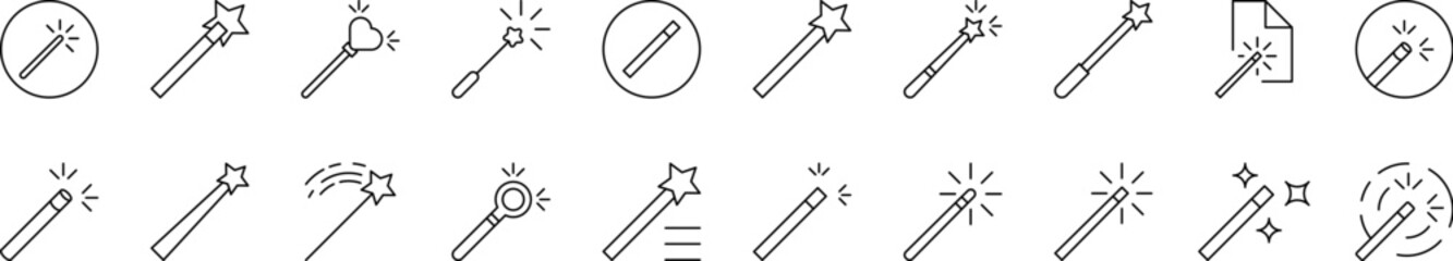 Magic Wand Related Icon Set. Editable Stroke. Suitable for Web Sites, Books, Cards, Apps