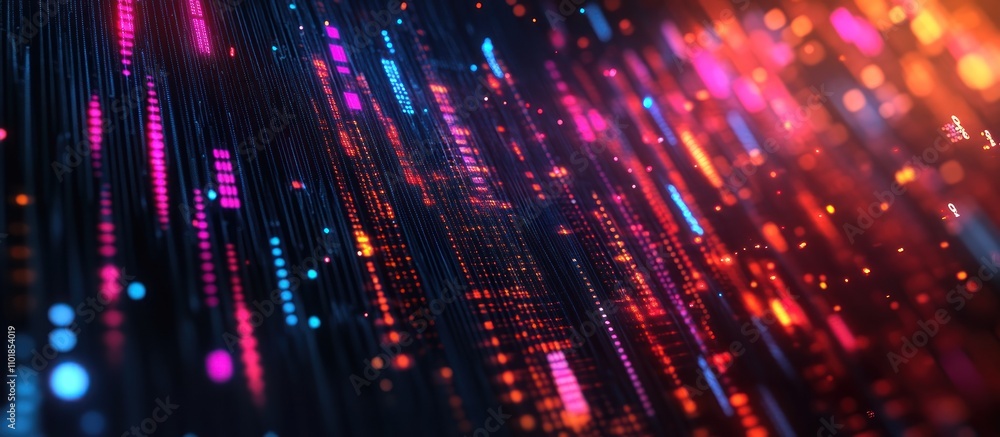 Poster abstract digital background with glowing lines and light trails.