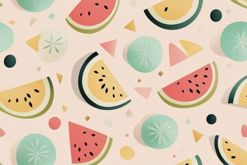 Colorful paper decorations featuring watermelon shapes in a playful arrangement on a light backdrop
