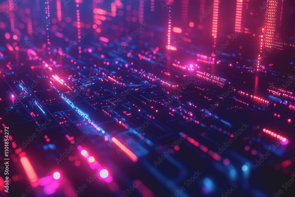 Poster futuristic digital landscape representing innovation in information technology with glowing lights a