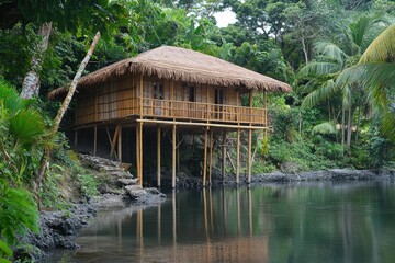 Fototapeta premium Bamboo House Overwater Tropical Setting