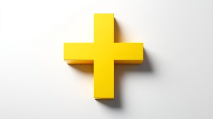 Obraz premium Minimalist Yellow Plus Symbol on White Background