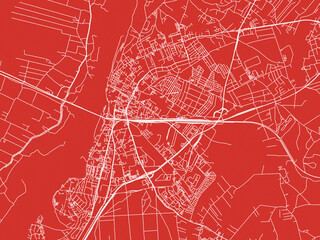 Christmas Map of Grudziadz, Poland in Snowy White on Festive Red Background.
