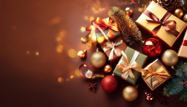  Beautifully wrapped Christmas gifts surround sparkling ornaments and baubles creating a_1(825)