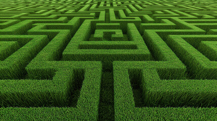 green grassy maze background with intricate pattern of squares creates captivating visual. lush greenery invites exploration and curiosity