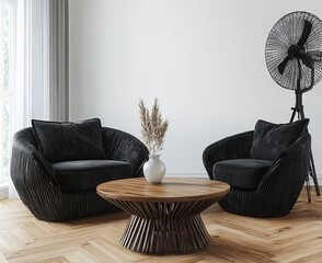 Contemporary home interior with white walls in the background. 3D rendering, 3D illustration.