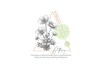 Virgo Buttercup, Zodiac Birth Flowers PNG Sublimation Design