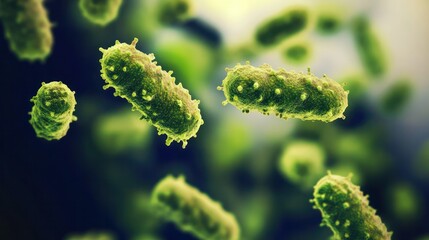 Fototapeta premium Close-up of Beneficial Gut Bacteria Under Microscope, Symbolizing Advances in Microbiome Research