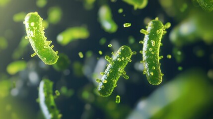 Fototapeta premium Microscopic View of Gut Bacteria in a Balanced Microbiome, Highlighting Their Role in Promoting Health and Wellness