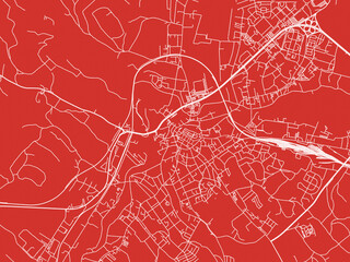 Christmas Map of Jelenia Gora, Poland in Snowy White on Festive Red Background.