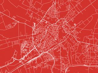 Christmas Map of Kalisz, Poland in Snowy White on Festive Red Background.
