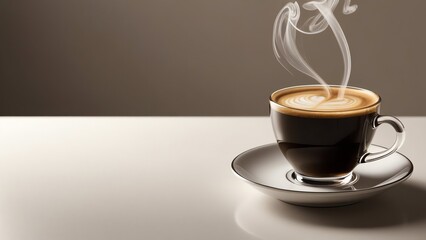 A steaming cup of rich coffee sits elegantly on a saucer, exuding warmth and inviting relaxation