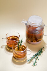 Tea is actively brewing in a teapot