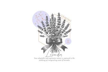 Gemini Lavender, Zodiac Birth Flowers PNG Sublimation Design
