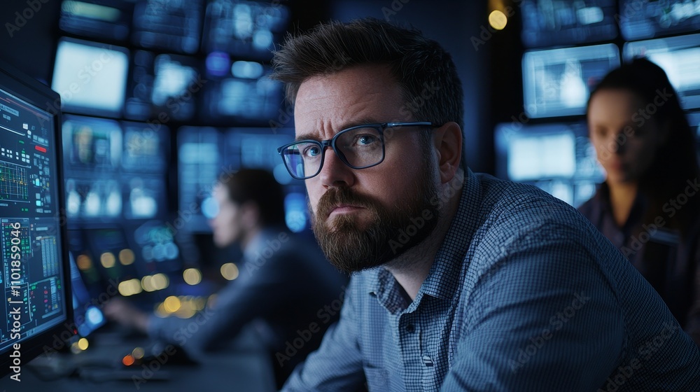 Leinwandbilder A Computer Systems Analyst participates in a team meeting and proposes solutions for improving overall efficiency. Stock photo.