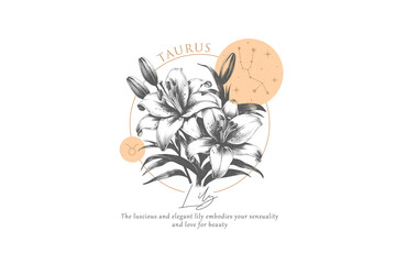 Taurus Lily, Zodiac Birth Flowers PNG Sublimation Design