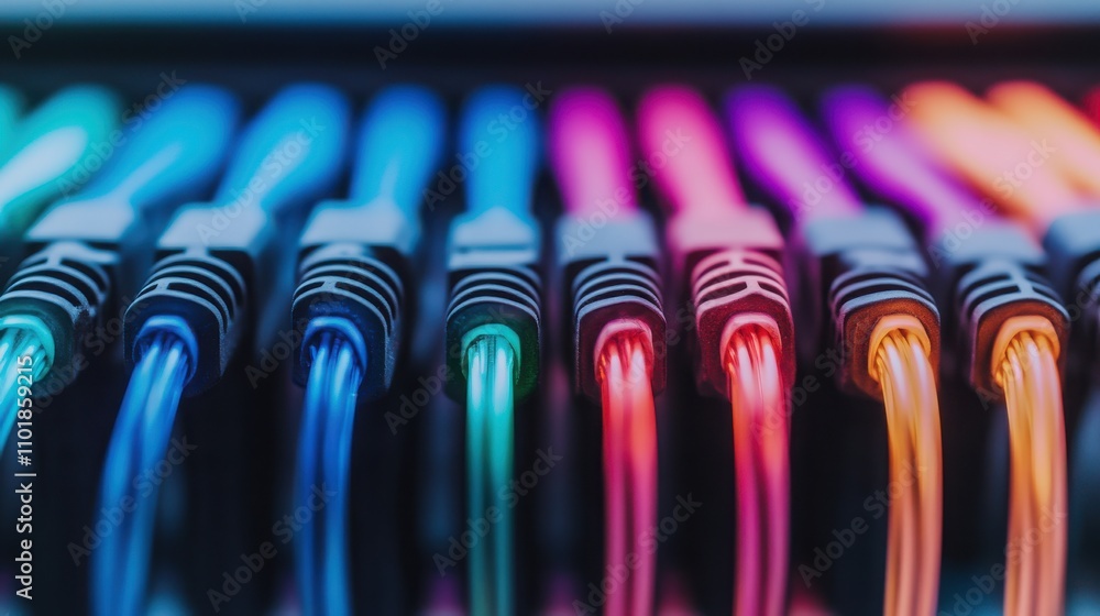 Poster a vibrant array of colorful network cables, symbolizing connectivity and modern technology in a dyna