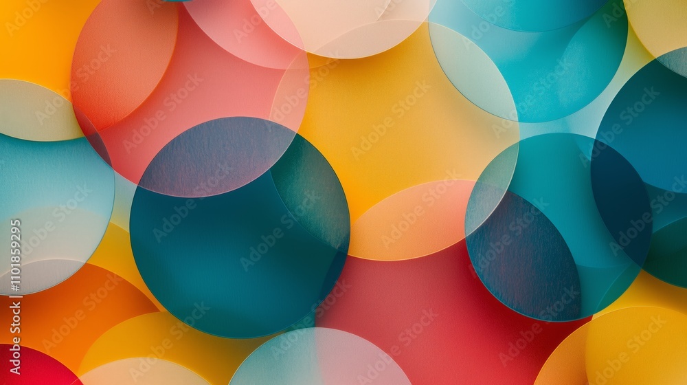 Aufkleber colorful overlapping circles on a vibrant background with a playful blend of light and shadow, perfe