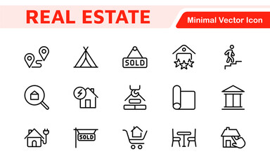Fototapeta premium Real Estate Icon Set. A comprehensive collection of stylish and professional icons designed for the real estate industry, perfect for enhancing property listings, websites, and marketing materials.