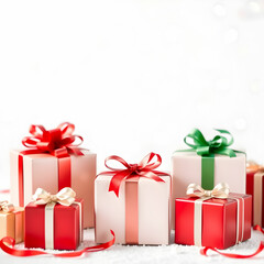 Fototapeta premium Christmas gift boxes with shiny white background