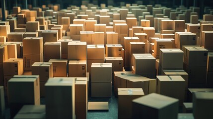 Fototapeta premium Cardboard Boxes Fill A Large Warehouse Space