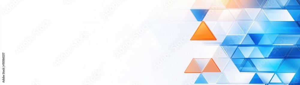 Poster abstract geometric shapes in blue and orange tones, creating a modern and dynamic visual effect agai