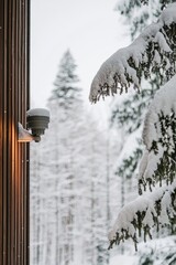 This 4K IP security camera provides advanced CCTV surveillance, video security and monitoring, horizontal image of a modern home