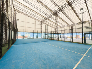 Paddle tennis court empty ready for match