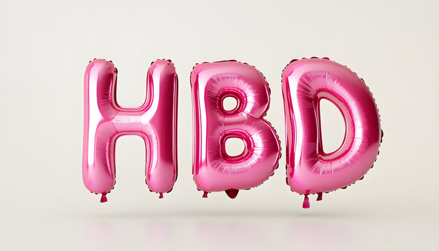 Metallic pink balloon with HBD lettering celebrating Valentine's Day love and friendship on a solid white background