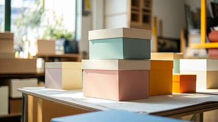 Colorful Stacked Boxes in a Minimalist Setting