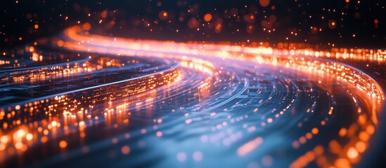 Abstract glowing swirling lines with bokeh lights in the background.