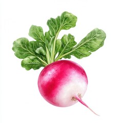 Fresh radish with green leaves isolated on white background.