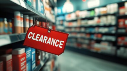 Sale promotion tag in drug store.