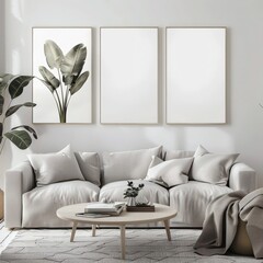 A modern living room with a white armchair. an ottoman. a vase of pampas grass. a black framed picture. and a rug on the floor The walls are grey and have wainscoting