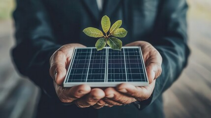 Investor holding a report labeled  Solar Energy Dividends,  stock charts in the background