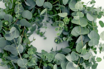 Close up shot of a wreath made from green leaves, perfect for nature or botanical themed designs