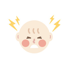 Angry newborn baby head. Healthcare, facial expressions, feeling, child care concepts. Flat people character vector design isolated illustrations.