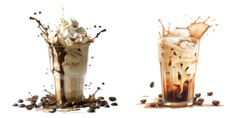 Coffee cup with coffee beans on white background
