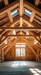 Rustic Wooden Interior with Exposed Beams and Natural Light