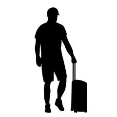 traveler with suitcase silhouette vector