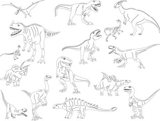 set of dinosaurs sketch, outline vector