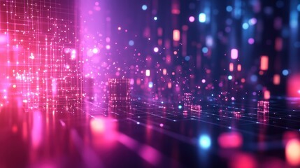 Abstract digital background with neon glowing lights and lines.