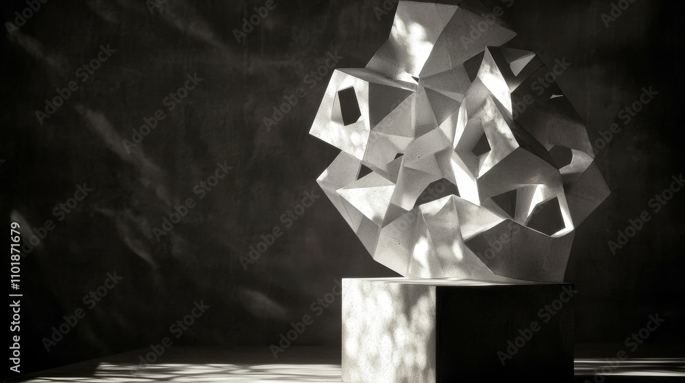 Poster abstract geometric sculpture with shadows and complex design elements