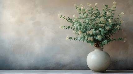 Eucalyptus in a vase in a minimalist modern interier. AI generated