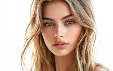 Fototapeta premium Attractive young woman on isolated white background. portrait of beautiful female