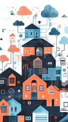Fototapeta premium Abstract Cityscape: Connected Houses and Geometric Patterns