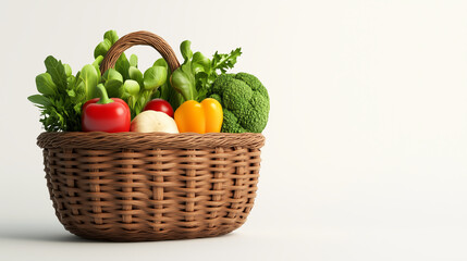 Fresh organic vegetable basket with greens and colorful peppers