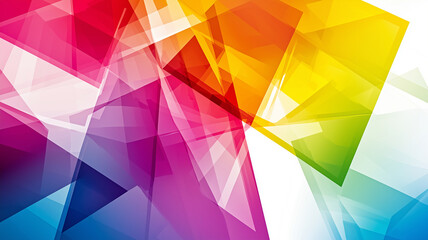 Vibrant abstract design featuring overlapping geometric shapes in bright colors like red, yellow, green, and blue, creating dynamic and energetic visual effect